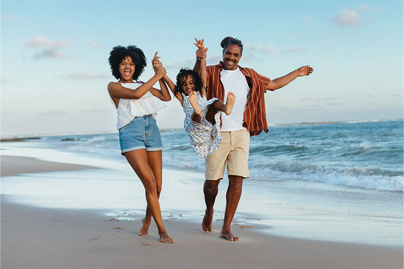 Family enjoying a beach getaway